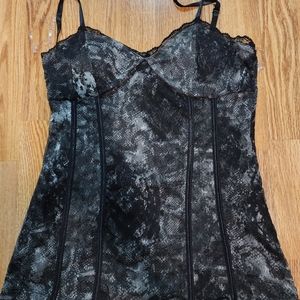 Camisol (junior) built in bra. Exotic reptile pattern and shades of black/ greys